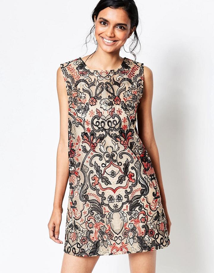 Ganni City Hall Lace Shift Dress In Camel - Beige