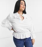 Fashion Union Plus Shirt With Lace Edge Collar In Poplin-white