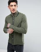 Farah Jenkins Pique Shirt Tipped Slim Fit In Green Marl - Green