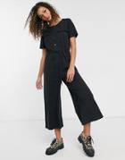 Brave Soul Pearl Cargo Jumpsuit With Tie Waist In Black