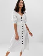 Moon River Buttondown Midi Dress - White