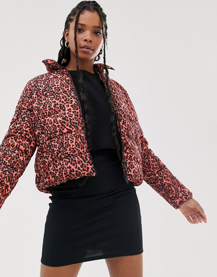 Noisy May Leopard Print Padded Jacket - Multi