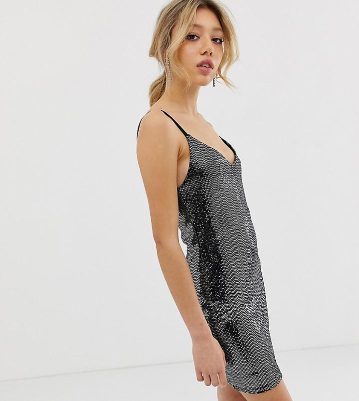 Miss Selfridge Petite Glitter Cami Dress In Black - Black