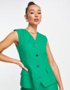 Topshop Longline Fitted Vest In Green - Part Of A Set