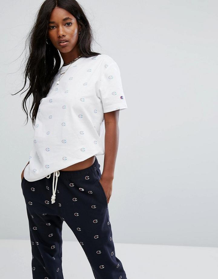 Champion T-shirt With All Over Logo Print - White