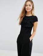Vero Moda Tiered Ruffle Front Shirt With Cap Sleeves - Black