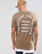 Asos Super Longline T-shirt With Gothic Text Back Print And Hem Extender - Coco Brown