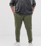 Asos Design Plus Skinny Sweatpants In Khaki Ribbed Fabric-green