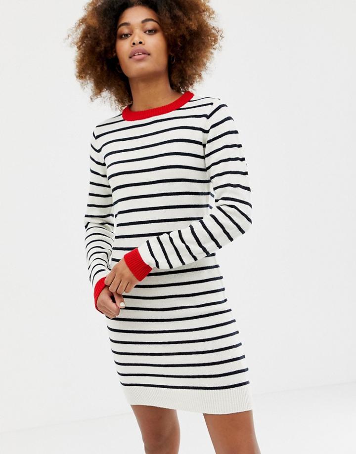 Brave Soul Sailing Stripe Sweater Dress With Contrast Rib - Cream