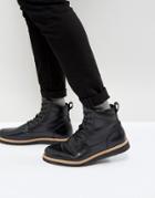 Zign Leather Wedge Lace Up Boots - Black