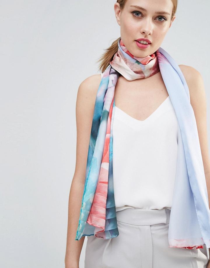 Ted Baker Fraya Floral Long Silk Scarf - Pale Blue