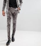 Asos Tall Super Skinny Tuxedo Pants In Gray Crushed Velvet - Gray