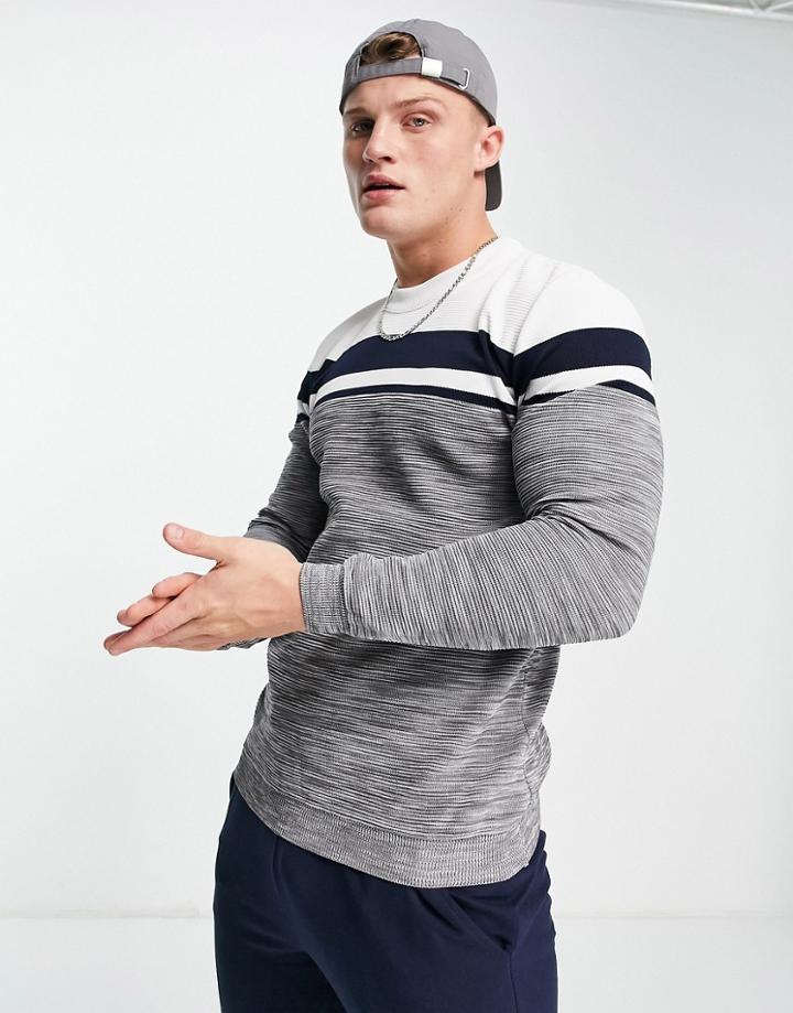 River Island Ottoman Block Crew Sweater In Gray-grey