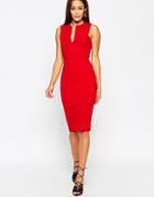 Asos Pencil Dress With Plunge Neckline - Red