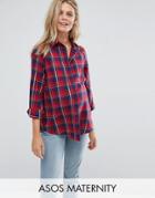 Asos Maternity Boyfriend Shirt In Red And Navy Check - Multi