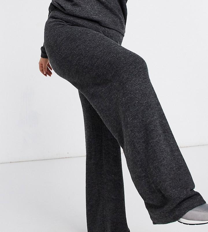Vero Moda Curve Knitted Wide Leg Pant Co-ord In Dark Gray-grey