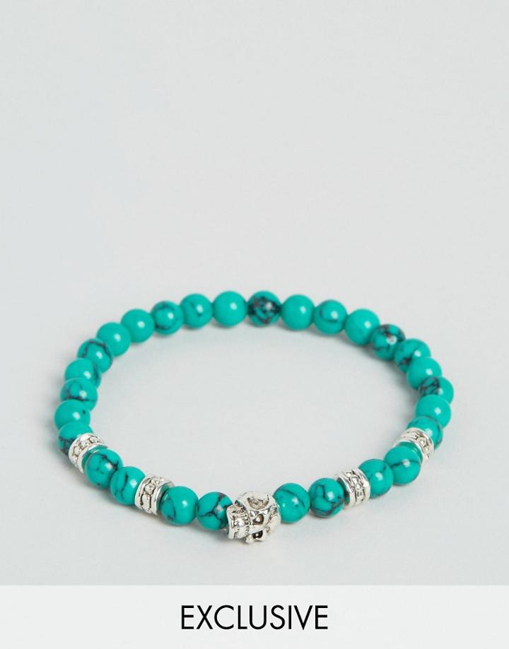Reclaimed Vintage Skull Beaded Bracelet In Green - Green