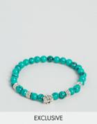 Reclaimed Vintage Skull Beaded Bracelet In Green - Green