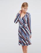 Vila Diagonal Stripe Wrap Dress - Multi