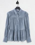 & Other Stories Tiered Broderie Flannel Shirt In Gray-grey