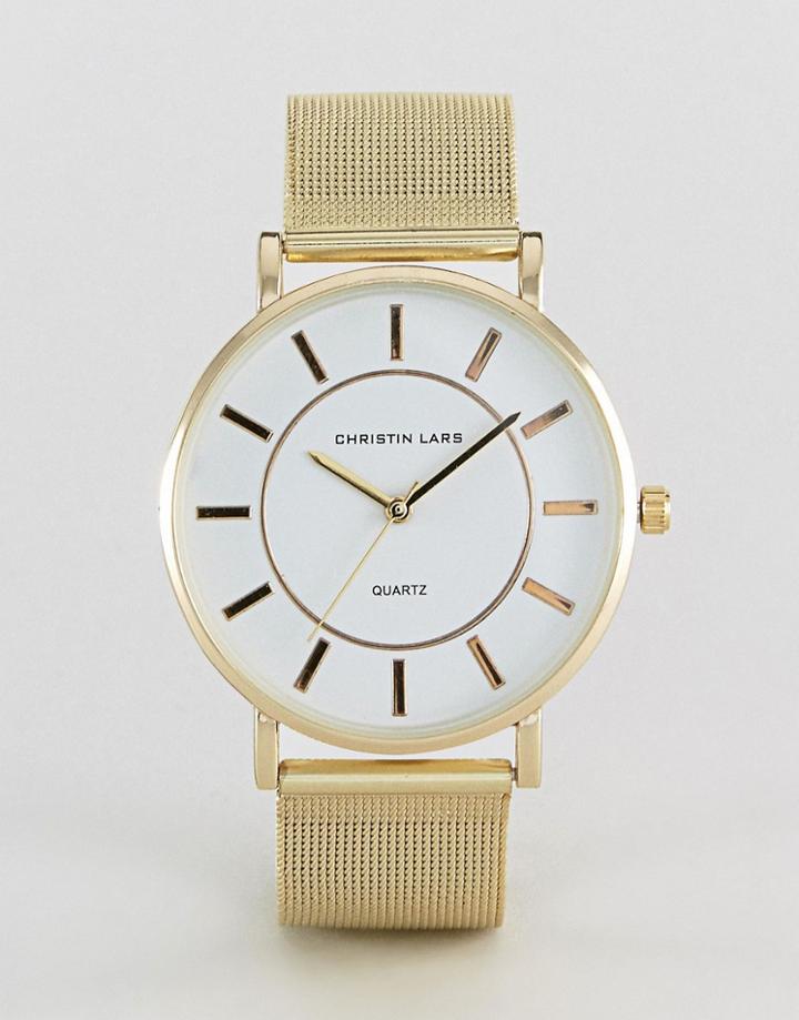 Christin Lars Gold Bracelet Watch With Round White Dial - Gold