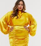 Asos Design Curve Satin Mini Dress With Ruched Skirt And Blouson Top - Pink