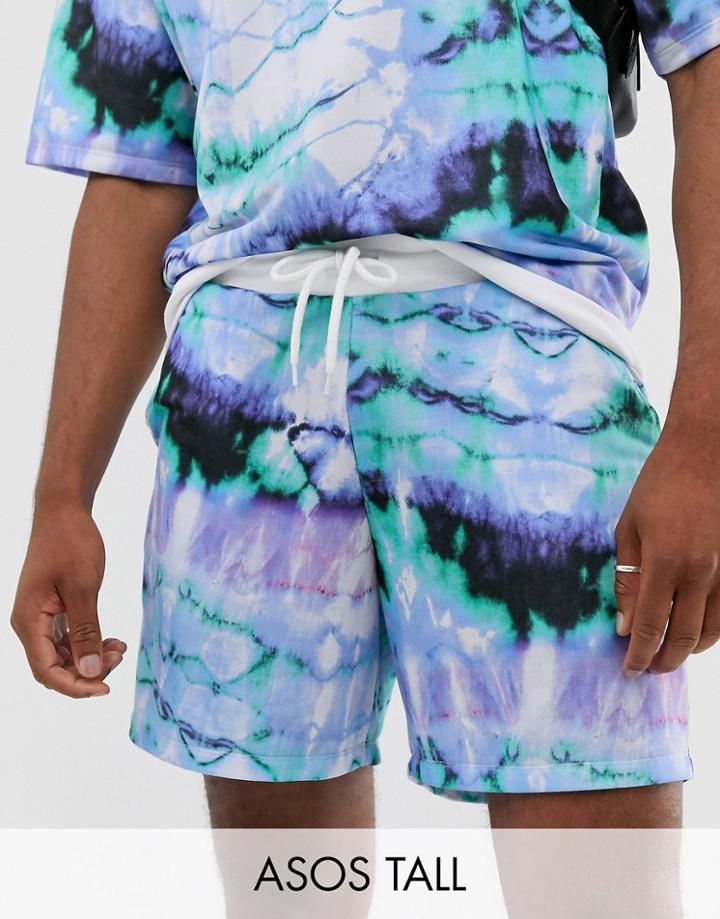 Asos Design Tall Two-piece Shorts In Tie Dye-blue