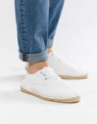 Asos Design Lace Up Espadrilles In White Textured Canvas - White
