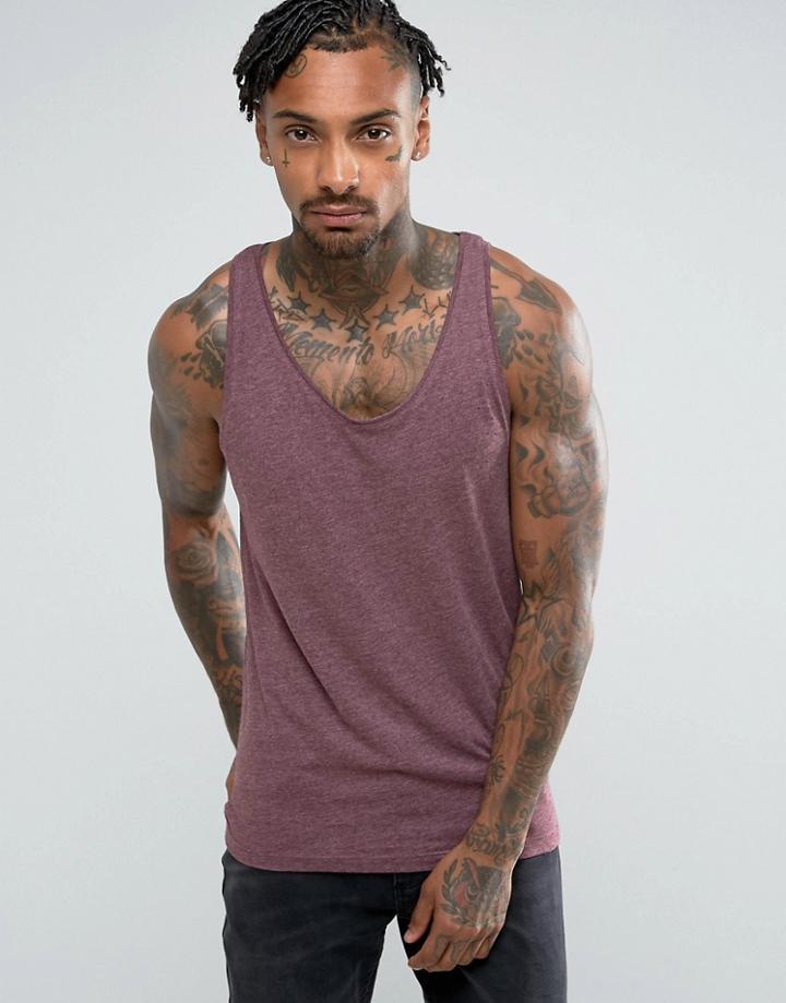 Pull & Bear Tank In Burgundy - Red