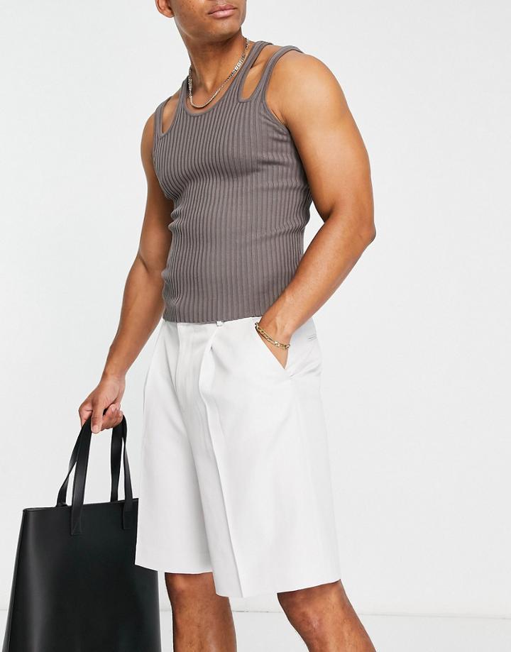 Asos Design Smart Wide Shorts In Light Gray