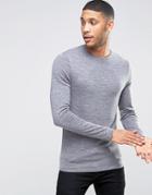 Asos Knitted Jersey Muscle Long Sleeve T-shirt - Gray