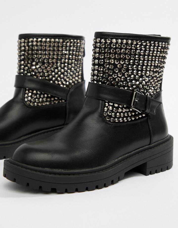 Raid Casper Statement Studded Biker Boots-black
