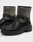 Raid Casper Statement Studded Biker Boots-black