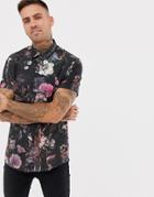 River Island Shirt With Dark Floral Print In Black - Black