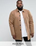 Asos Plus Shower Resistant Single Breasted Trench In Tobacco - Brown
