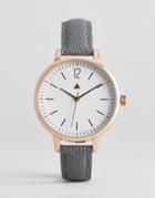 Asos Design Leather Watch With Sub Dial Detail And Faux Lizard Skin Strap In Gray - Gray