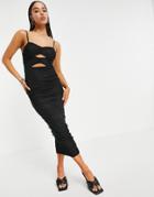 Asos Design Textured Mesh Cut Out Ruched Maxi Body-conscious Dress In Black