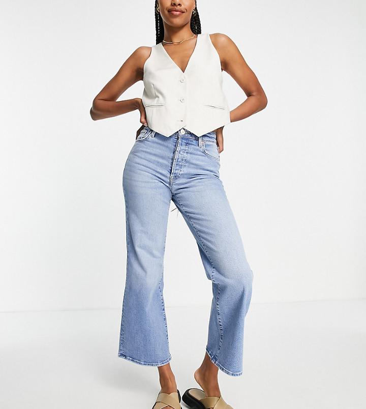 River Island Tall High Rise Straight Crop Jean In Blue