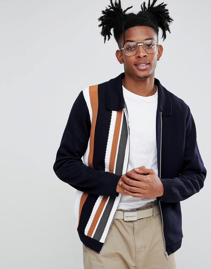 Asos Knitted Jacket In Milano Stitch With Vertical Stripe - Multi