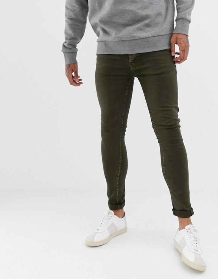 Threadbare Super Skinny Jeans In Gray Khaki Wash - Green