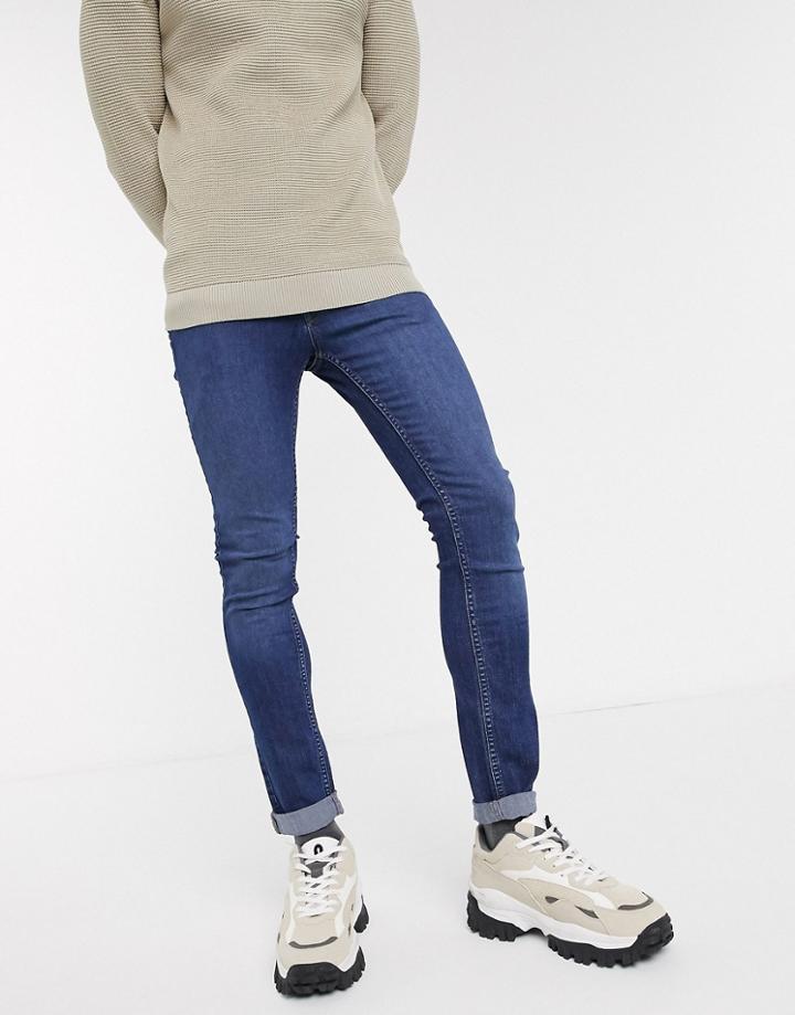 Jack & Jones Intelligence Skinny Fit Super Stretch Jeans In Mid Blue-blues