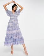 Whistles Tiered Maxi Dress In Blue Zebra-blues