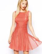 Asos Salon Skater Dress In Layered Lace - Coral