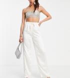 4th + Reckless Tall Flare Stripe Satin Pants In Oyster-white