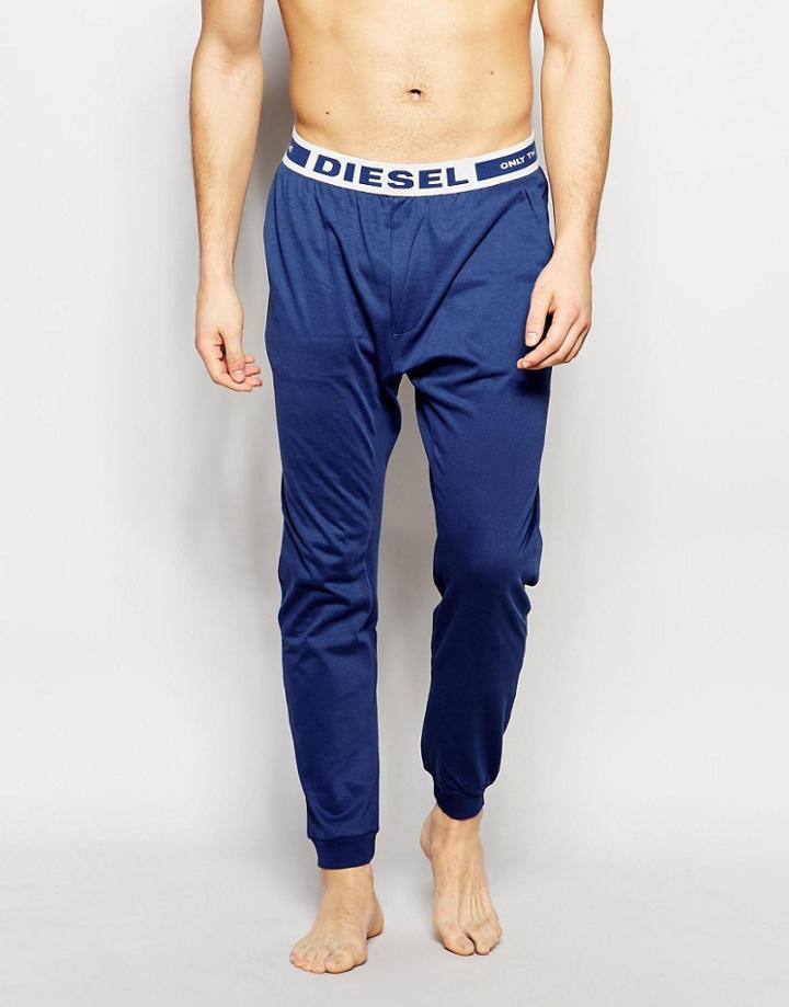 Diesel Logo Jersey Cuffed Joggers In Regular Fit - Navy