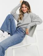 Asos Design Sweater With Volume Sleeve In Brushed Yarn In Gray Heather-purple