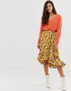 Vila Smudge Print Midi Skirt-gold