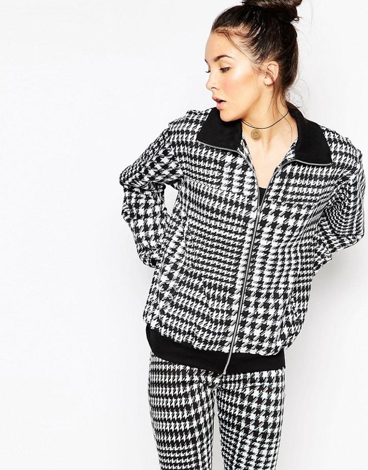 Motel Indra Track Top In Houndstooth - Black
