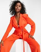 Asos Design Jersey Suit Utility Blazer With D-ring Detail In Red
