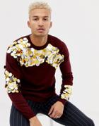 Asos Design Knitted Sequin Sweater In Burgundy - Red